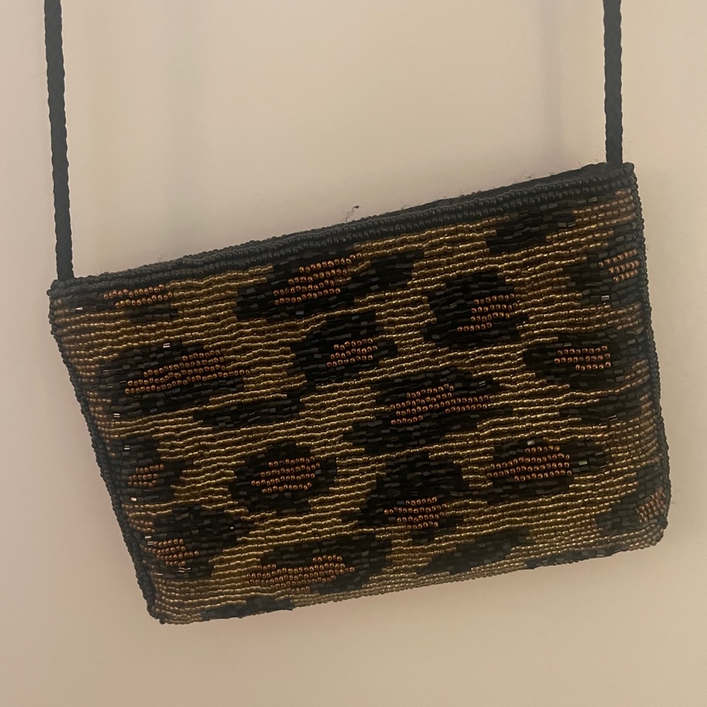 Elegant Beaded Leopard Crossbody Bag